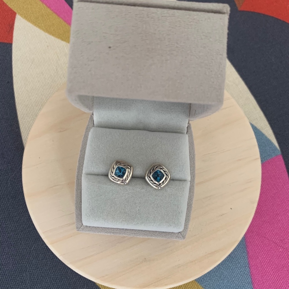 David Yurman Sterling Silver Blue Topaz Studs